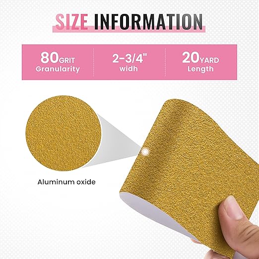 S SATC 80 Grit Pink PSA Longboard Sandpaper 20 Yard Long Continuous Roll, 2-3/4" Wide Self Adhesive Stickyback Sanding Sheets for Automotive, Hand Sanding Blocks,Woodworking, Metal, Plastic