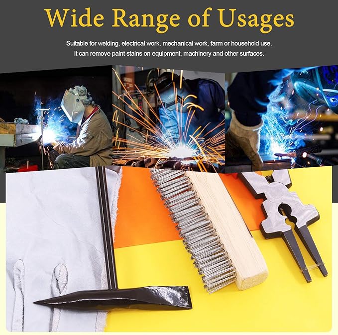 4 Pcs Wire Scratch Brush Slag Removal Tool Set Contains 10 Inch Welding Chipping Hammer, Welding Mufti-Functional Pliers, Wire Brush, Welding Gloves for Cleaning Removing Slag