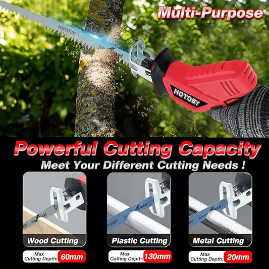 Reciprocating Saw, Cordless, Electric Reciprocating Saw with 2 Batteries, Includeds 8 Blades Kit, Tool-free Blade Change, Variable Speed, Multi-Purpose, For DIY Wood Metal PVC Cutting (Red)