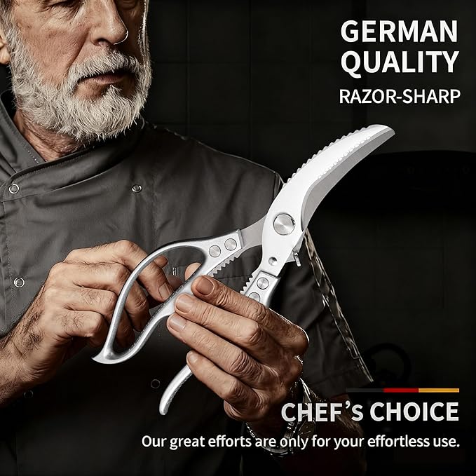 Heavy Duty Kitchen Scissors - All Purpose Poultry Shears with Anti-Slip Handle & Safety Lock, Stainless Steel Food Scissors for Chicken, Meat, Bones, Vegetables.Dishwasher Safe & Spring Loaded