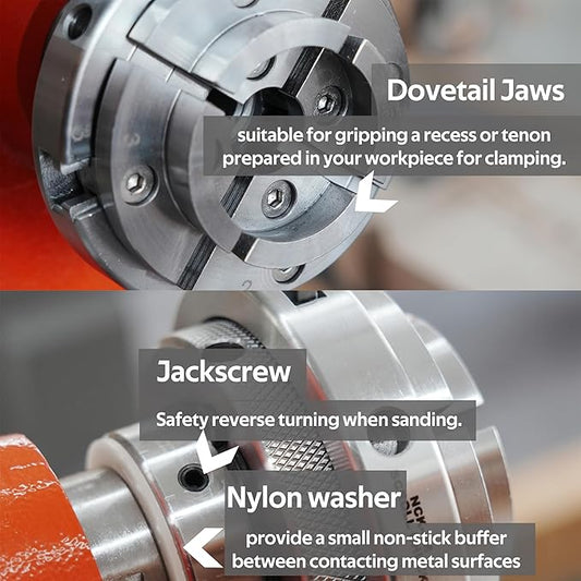 NCK-4M 4" 4 Jaw Mini Self-Centering Chuck, Thread 1"X8TPI, with NCK-3.75Z-DJDD Dovetail Jaws, Wood Screw, Two Nylon Washers, T Handle Allen