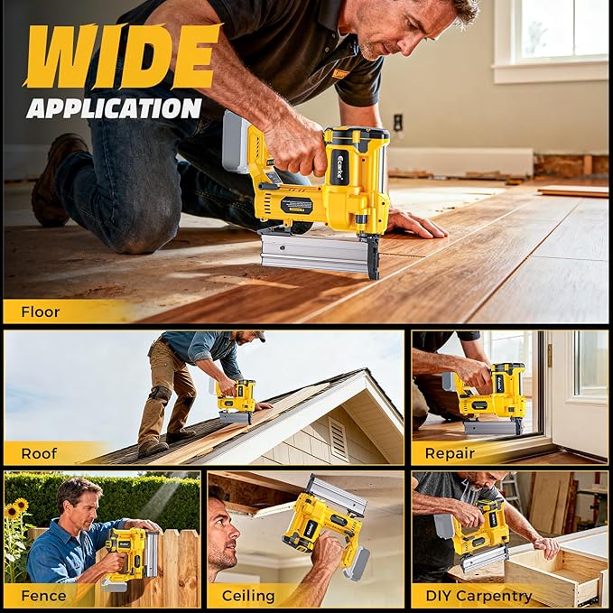 Cordless 2" Brad Nailer Compatible with DeWalt 20V Battery(No Battery), Ecarke 2 in 1 Electric Nail Gun Staple Gun with 18GA Nails/Staples, Battery Power Nail Gun for Trim Wood Crafting Home Carpentry