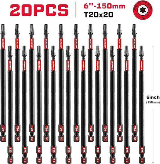 20Pack Impact Tough #20 Torx 6 in. Insert Driver Bits, Magnetic T20 Head Power Bits, S2 Alloy Steel T20 Screwdriver Bits Set Bulk