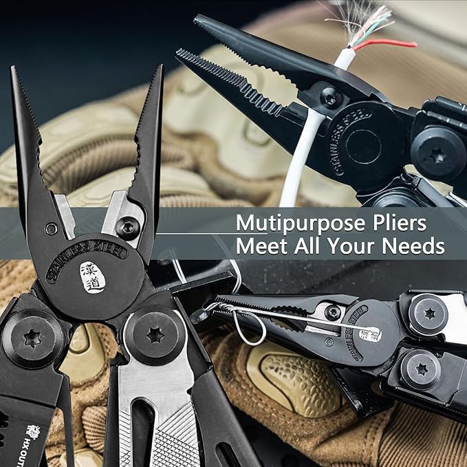 HX OUTDOORS Folding Tactical Axe and 19 in 1 Multi Tool Survival Combo – DC53 Steel Blade Stainless Steel Multitool for Camping Outdoor Emergency