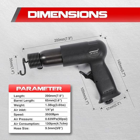 UW-AH190 Medium Barrel Air Hammer Kit with Quick Change Retainer and 4 Chisels, 2-5/8 Inch Stroke, 3500 BPM, Lightweight