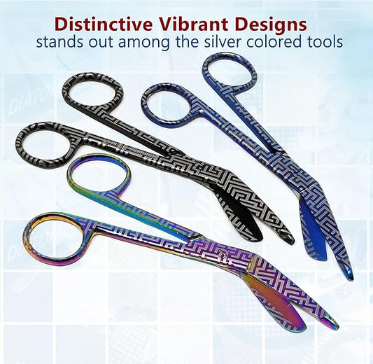 Set of 3 Assorted Pattern Nurse Doctor EMT Lister Bandage Scissors 5.5" (14cm), Stainless Steel, Premium Quality-Ideal Gift (PK16)