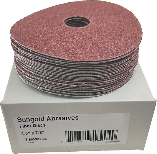 Sungold Abrasives 16907 4-1/2-Inch x 7/8-Inch Center Hole 100 Grit Aluminum Oxide Fiber Disc, 25-Pack