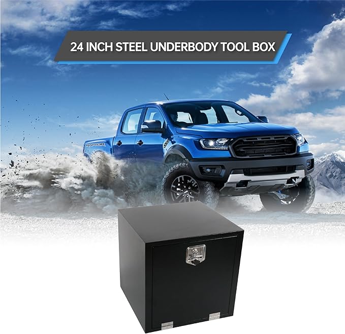 24 Inches Steel Underbody Tool Boxes,Heavy Duty Flatbed Tool Box with Lock and Key, Black(24''*24''*24'')