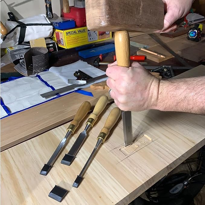 Finely Crafted Wood Chisel Set, 4 High-Performance Woodworking Chisels with Durable, Sharp CR-V Steel Blades Tempered to 60HRc, Chisel Set with Tool Roll from Schaaf Wood Carving Tools