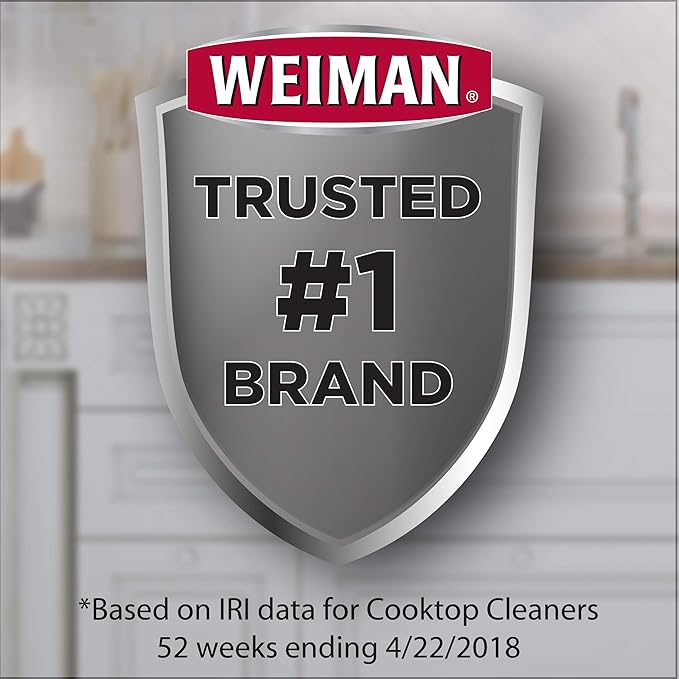 Weiman Glass Cooktop & Stove Top Cleaner Kit, Removes Grease & Burnt-On Food, Safe for Gas, Induction, Electric Cooktops & Air Fryers, Streak-Free Shine, Includes Stove Scraper & Scrubbing Pad, 10 oz