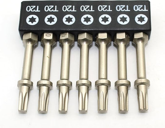 7 pc T20 Torx Star 6 Point T-20 High Torque Impact Screwdriver Insert Bits Set S2 Steel Torsion Resistant, 2 Inch Long, 1/4 Inch Hex Shank with Quick Release Slot