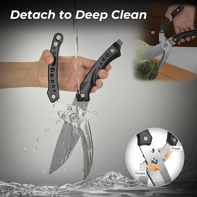 Heavy Duty Poultry Shears Professional Kitchen Scissors for Cutting Chicken, Turkey, Meat, Bones, Vegetables Stainless Steel Spatchcock Shears Multipurpose Food Scissors (Black)