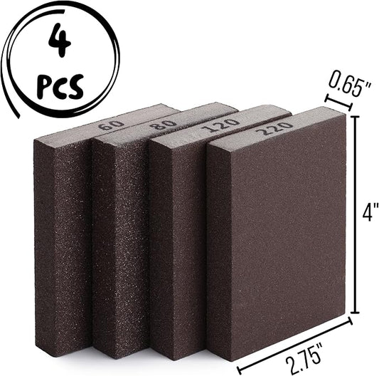 Bates- Sanding Sponge, 4 Pack, 60/80/120/220 Grit Assortment, Washable and Reusable, Sanding Block, Sandpaper Block, Sanding Blocks for Wood, Sanding Pad, Drywall Sanding Block, Drywall Sanding Sponge