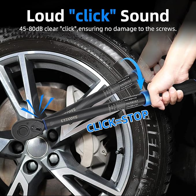 UYECOVE 1/2-Inch Drive Click Torque Wrench, Dual-Direction Click Professional Torque Wrench 10-170FT.LB/13.6-230.5N.M, Dual Range Scales Graduated in FT.LB and N.M, Blue