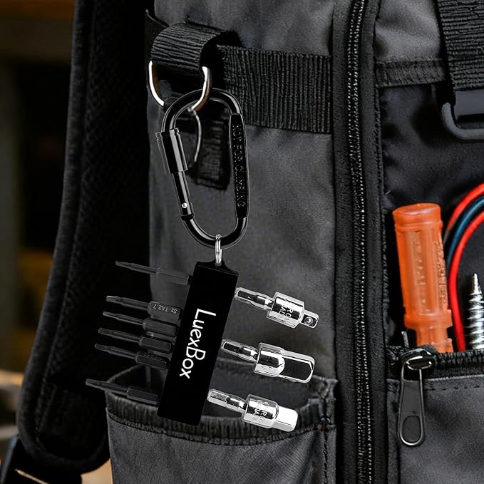 16-Hole Magnetic Bit Holder Keychain, 1/4 inch Storage Bit Holder & Carabiner, Screwdriver Head Storage Case Organizer for Nut Driver, Screwdriver & Drill Bits (Black)