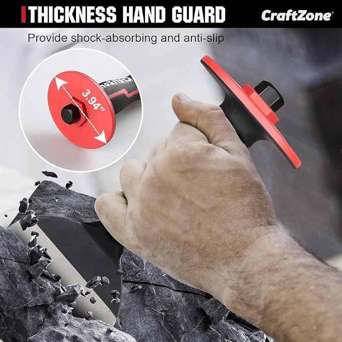 8-Inch Rock Chisel, Masonry Chisel with Protective Handle, Heavy Duty Flat Concrete Cold Stone Chisel for Brick Cutting, Demolition, Sculpting Chipping, and Breaking Mason Tools
