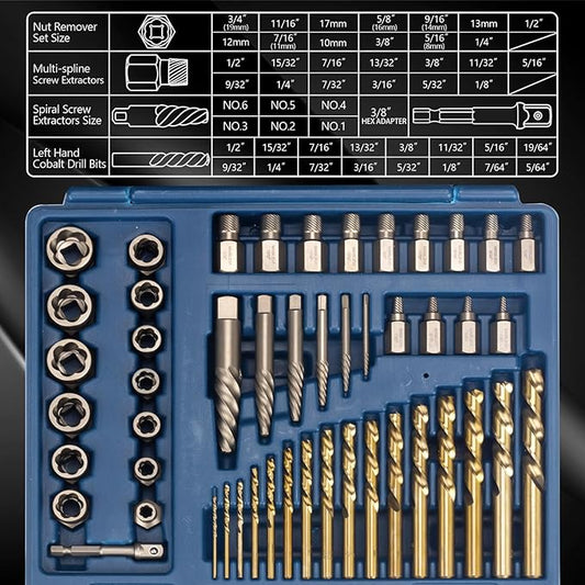 MABLEVI 49 Pcs Screw Extractor Bolt Extractor Set, Left Hand Drill Bit Set, Easy Out Multi-Spline Stripped Bolt Remover for Broken Rusted Nuts Bolts Screws
