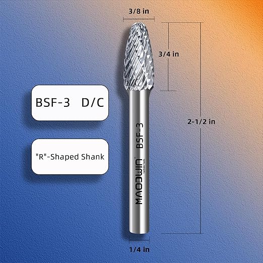 SF-3 Double Cut Carbide Rotary Files 3/8" Cutting Diameter 3/4" Cutting Length 1/4" Shank Carbide Burr Bits for Multi-Surface Grinding, 3D Carving & Complex Contouring