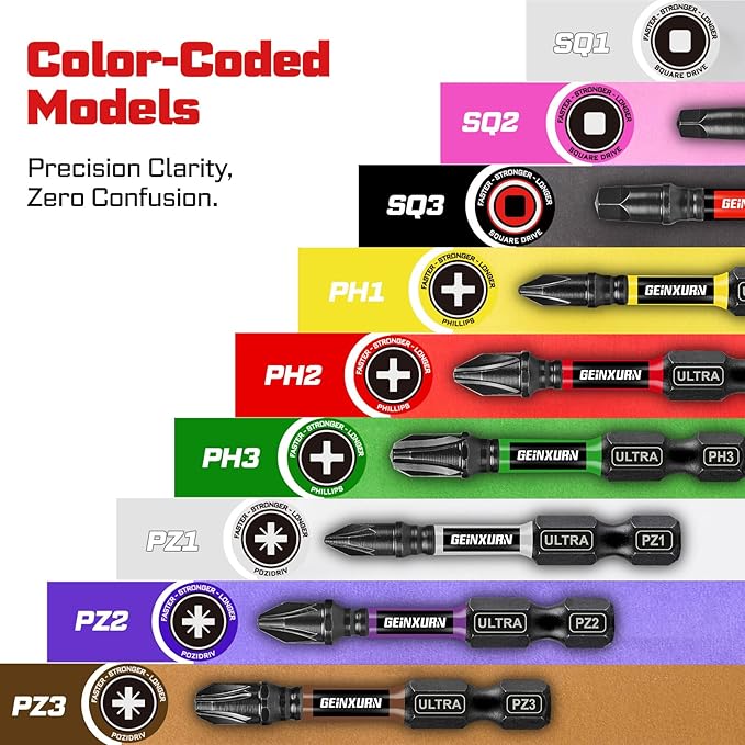Impact #2 Phillipes Screwdriver Bits Set, 26pcs 1??2??PH2 Magnetic S2 Steel Cross Driver Bits Set and 1pc Impact Bit Holder with Color Coded Base