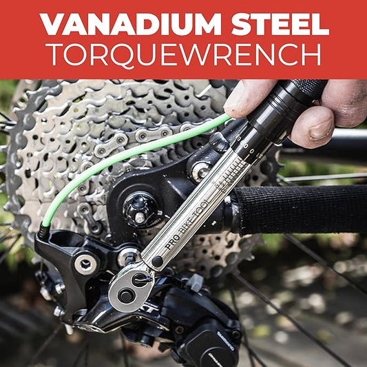 PRO BIKE TOOL 1/4 Inch Drive Click Bicycle Torque Wrench Set ??2 to 20 Nm ??Maintenance Kit for Road and Mountain Bikes - Includes Allen and Torx Screws, Extension Bar and Storage Box - ISO Certified