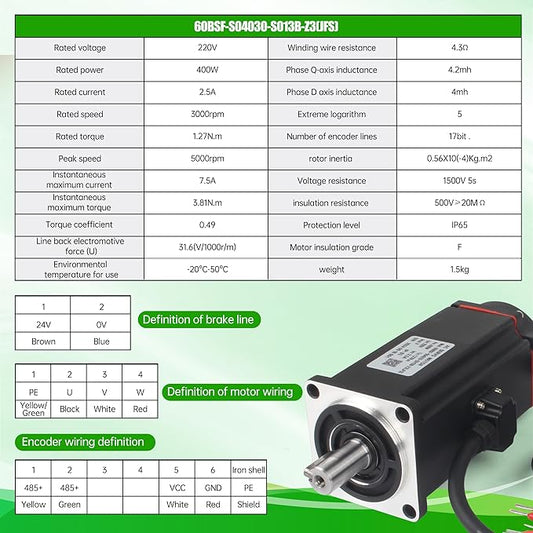 with Brake 400W AC Servo Motor Kit, CNC 220V 2.5A 3000rpm L3000 17-bit Encoder RS485 Servo Motor Driver Controller Kit for CNC Engraver Milling Machine/Robot