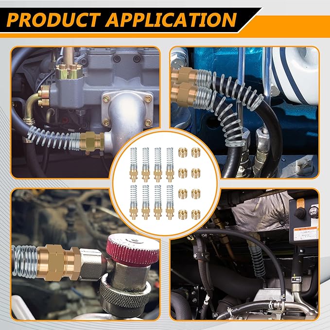 3/8??Hose x 1/4??Male Connector with Spring Guard, Dazakoot 3/8??Hose End Fitting - Upgraded Brass DOT Air Line End Connector, 8 Pack Air Brake Hose Fitting & 8 Pack Sleeve Tube