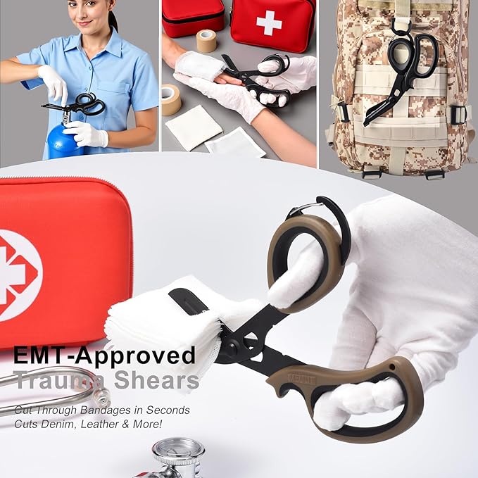 MEUUT 2 Pack Medical Scissors Trauma Shears with Carabiner design, 7.5" Fluoride Coated Non-stick Blades Bandage Scissor for Nurses, EMT, Household, outdoors