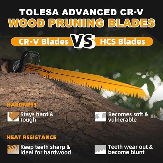 TOLESA CR-V 12 Inch Reciprocating Saw Blades 5 TPI (5 Pack), Wood Pruning Sawzall Blades for Tree Trimming Cutting