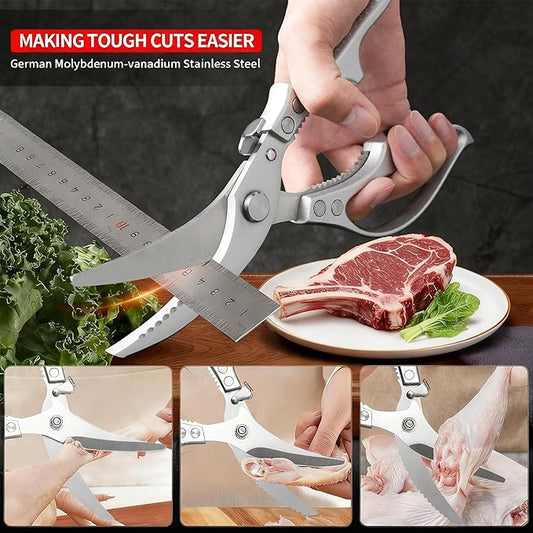 Heavy Duty Kitchen Scissors - All Purpose Poultry Shears with Anti-Slip Handle & Safety Lock, Stainless Steel Food Scissors for Chicken, Meat, Bones, Vegetables.Dishwasher Safe & Spring Loaded