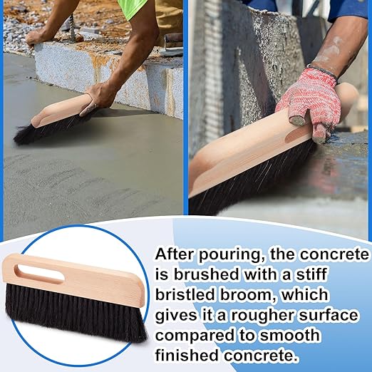 2 Pcs Concrete Brush Horsehair Bristles, 12 Inch Length Masonry Brush Wood Backed Concrete Broom, Black Horsehair Fibers