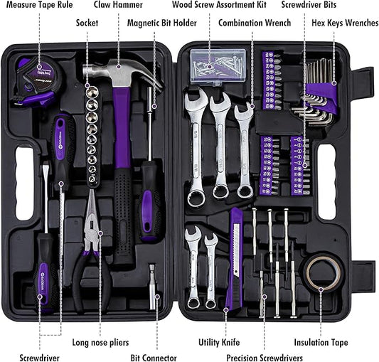 CARTMAN 148-Piece Automotive and Household Tool Set Perfect for Car Enthusiasts and DIY Home Repairs Purple