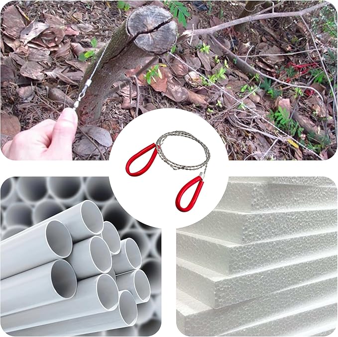 4 Pack 20.8 Inch Heavy Duty Survival Wire Saw, Stainless Steel Emergency Pocket Size Wire Saw Outdoor Tool for Wood, Rubber, Plastic, Outdoor (2 Red+2 Black)