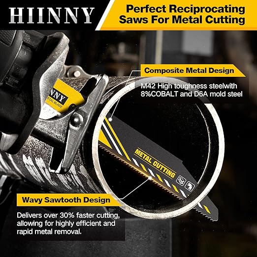25 Pack 6 inch 14/18 TPI HIINNY Bi-Metal Auto Reciprocating Saw Blades,Blades Metal Cutting with M42 Teeth and Cobalt,for Automatic Dismantling Sawzall Blades for 1/16-5/16 Medium Metals