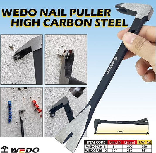 WEDO 2PCS Pry Bar Set,8"+10" Nail Puller,High Carbon Steel Crowbar,V Type Cats Paw Nail Remover,Utility Claw Bar Tool for Home Remolding,Woodworking