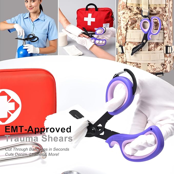 MEUUT 2 Pack Medical Scissors Trauma Shears with Carabiner design, 7.5" Fluoride Coated Non-stick Blades Bandage Scissor for Nurses, EMT, Household, outdoors