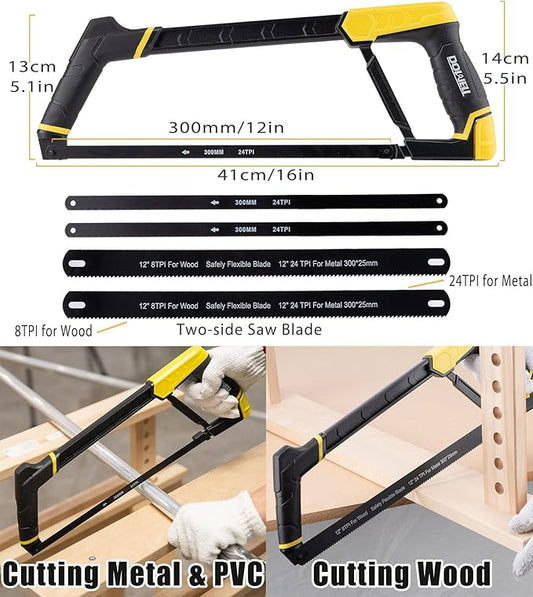 DOWELL Hacksaw Frame Set Heavy Duty Handsaw 12-inch 10-inch 6-inch Mini Hacksaw Hand Saw 8 Extra Blades Multi-function for Metal Wood PVC Pipes