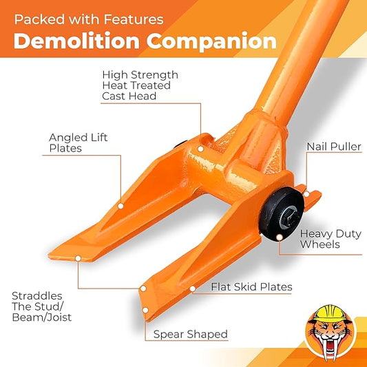Gutster 60??Demolition Pry Bar & Crowbar ??Round Handle Wrecking Bar for Ceiling & Wall Demo ??Heavy Duty Nail Puller Tool for Contractors, Firefighters & Home Renovations