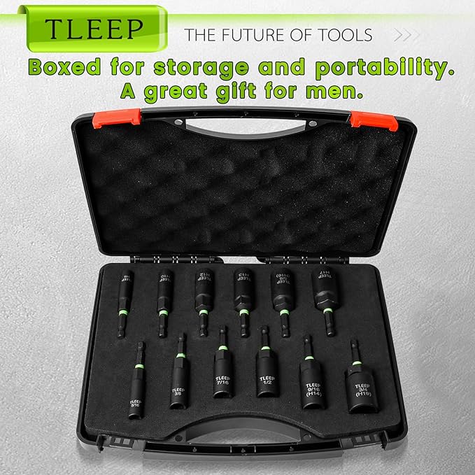 Deep Nut Driver Set for Impact Drill w/Wing Nut Driver Bit, Sae/Metric 80MM Deep Nut Driver Bits, 1/4" Quick Change, 8mm 10mm 13mm 9/16”(14mm) 5/8”(16mm) 17mm 3/4”(19mm) 5/16” 3/8” 7/16” 1/2”