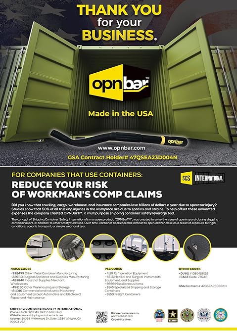 Leverage Bar for Shipping Container Doors - and More, OPNBar, Steel - by Shipping Container Safety International, Flat Black, Yellow (Pack of 1)
