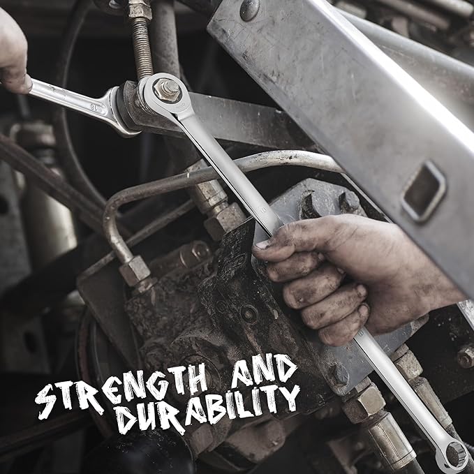 HORUSDY 9-Piece Extra Long Ratcheting Wrench Set, Double Box End Wrench Set with Tool Bag & Box, Metric 8-22mm, CR-V Steel