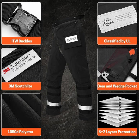 Technical Wrap Chainsaw Chaps by UL Class A 8 Layers Chainsaw Pants Apron Style Black