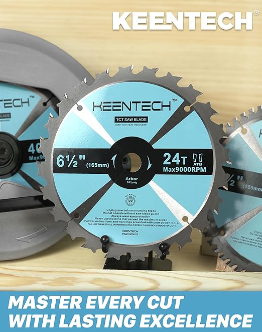 KEENTECH 6-1/2" Dia. by 5/8" Bore 60 Tooth Fine Finish Circular Saw Blade 3-Pack, Tungsten Carbide Tipped, ATAF Grind