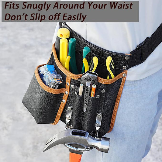 Tool Belt,Morrales de Construccion,Carpenter Tool Belt,Leather Tool Pouch,Comes with an Adjustable Padded Belt,Large-Capacity Tool Pouches,a Hammer Holder