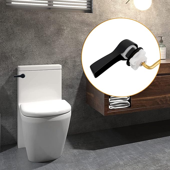 Hibbent 2 Pack Universal Front Mount Toilet Handle Tank Flush Lever Replacement Handle with 2 Pieces Stainless Steel Flapper Chains for Most Front Mount Toilets - Matte Black Finish