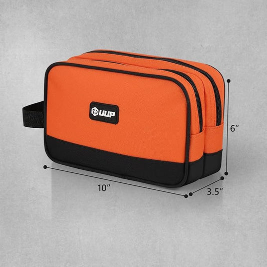 10 Inch Small Tool Bag, Zipper Tool Pouch Two Compartments Heavy Duty, Utility ToolBag with Carrying Handle, Tools Storage Organizer for Electrician Mechanic, Gift for Men Dad,Orange