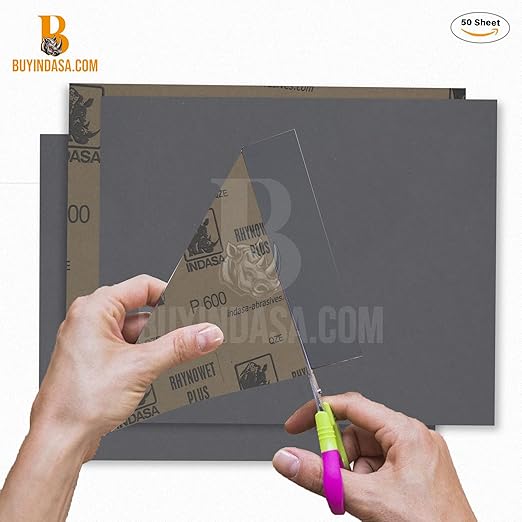 Indasa 50 PCS 9x11??Wet & Dry Sandpaper Sheets, 100 GRIT, Rhynowet Clog-Resistant Abrasive for Wood, Metal, Auto, Paint & Clear Coat Finishing, Sand Paper Aluminum Oxide, Plusline