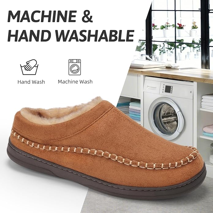 ATHMILE Mens House Shoes Fuzzy Warm Moccasin Memory Foam House Slippers for Men Cozy Winter Mens Slippers for Home Bedroom Indoor Outdoor