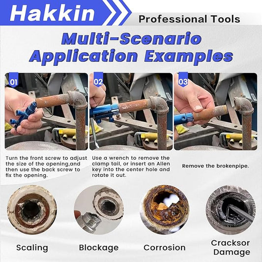 Hakkin Broken Pipe Thread Extractor Tool for 1/2", 3/4", 1" Pipes, Faucet Removal Tool Stripped Pipe Extractor Set with Internal Pipe Wrench, for Rusted/Damaged Bolts & Pipe Threads