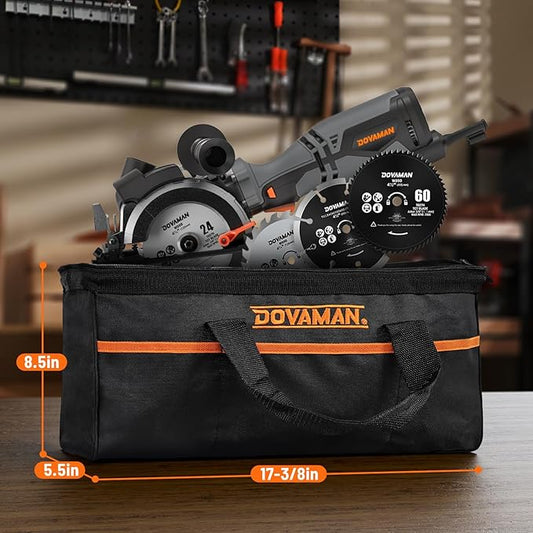 DOVAMAN Circular Saw, 5.8A 4-1/2" Circular Saw w/Laser, Metal Auxiliary Handle, 6 Blades (4½", 4¾"), Cutting Depth 1-11/16" (90°), 1-3/8" (45°), Ideal for Wood, Soft Metal, Plastic, Tile - MCS01A