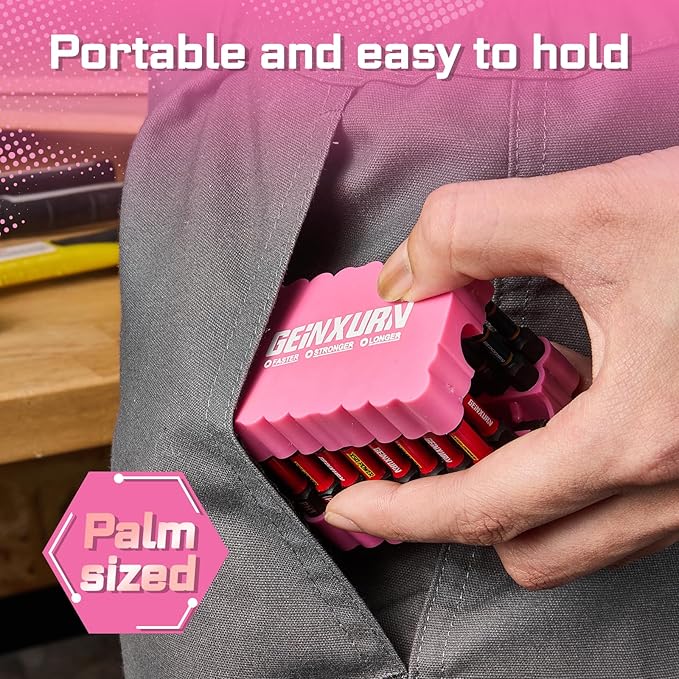 Impact Screwdriver Bits Set, 33 Pieces 2?쒶ulti Head Magnetic S2 Steel Driver Bits PH/SQ/Torx/Slotted/Hex/Security Torx With Pink Soft Base